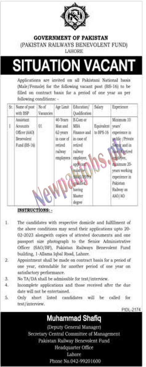 Pakistan Railways Benevolent Fund Jobs 2023 Latest Career