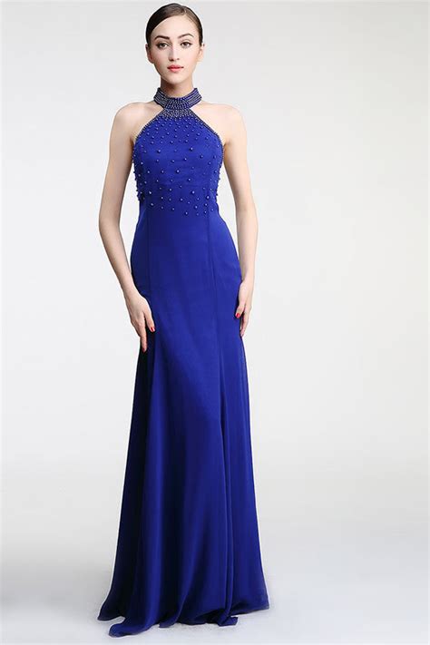 Halter Sheath Royal Blue Mermaid Long Prom Dresses Ed0843 Okdresses