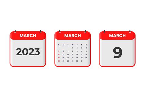 March 2023 Calendar Design 9th March 2023 Calendar Icon For Schedule