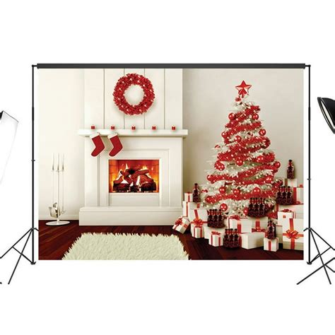 Hellodecor 7x5ft Christmas Backdrop Theme Christmas Tree Fireplace