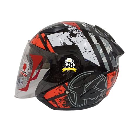 Jual HELM KYT GALAXY FLAT R 5 BLACK RED FLUO DOUBLE VISOR HALF FACE