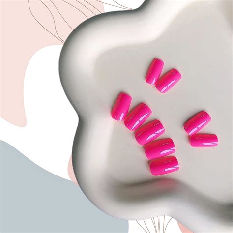Hot Pink Medium Length Press On Nails Kit Pcs Square Fake Nails Set For Women Summer