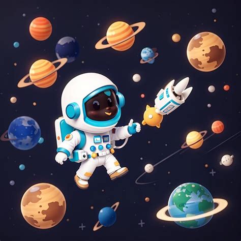 Premium Photo Cute Astronaut Flying With Planet In Space Cartoon