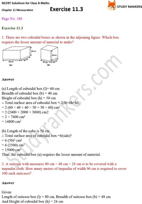 Ncert Solutions For Class Maths Ch Mensuration Exercise