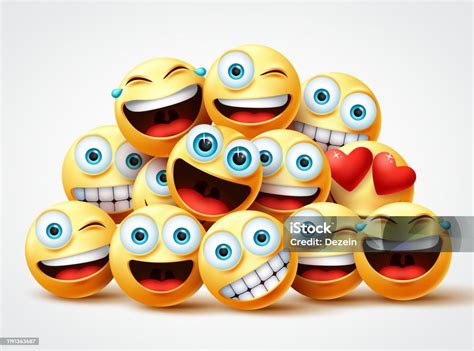 Emoji Smiley Menghadapi Desain Vektor Grup Smileys Emojis Lingkaran