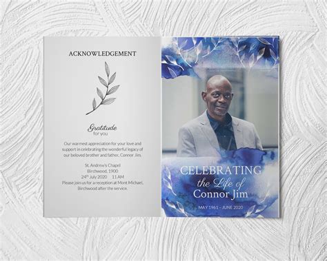 8 Page Printable Obituary Template Pack For Man Word And Etsy