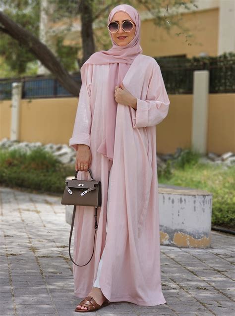 Pink Abaya Modern And Casual Pastel Pink Color Abaya Comes With Hijab