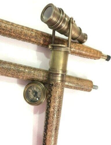 Handmade Brass Hidden Telescope Walking Stick Leather Gem