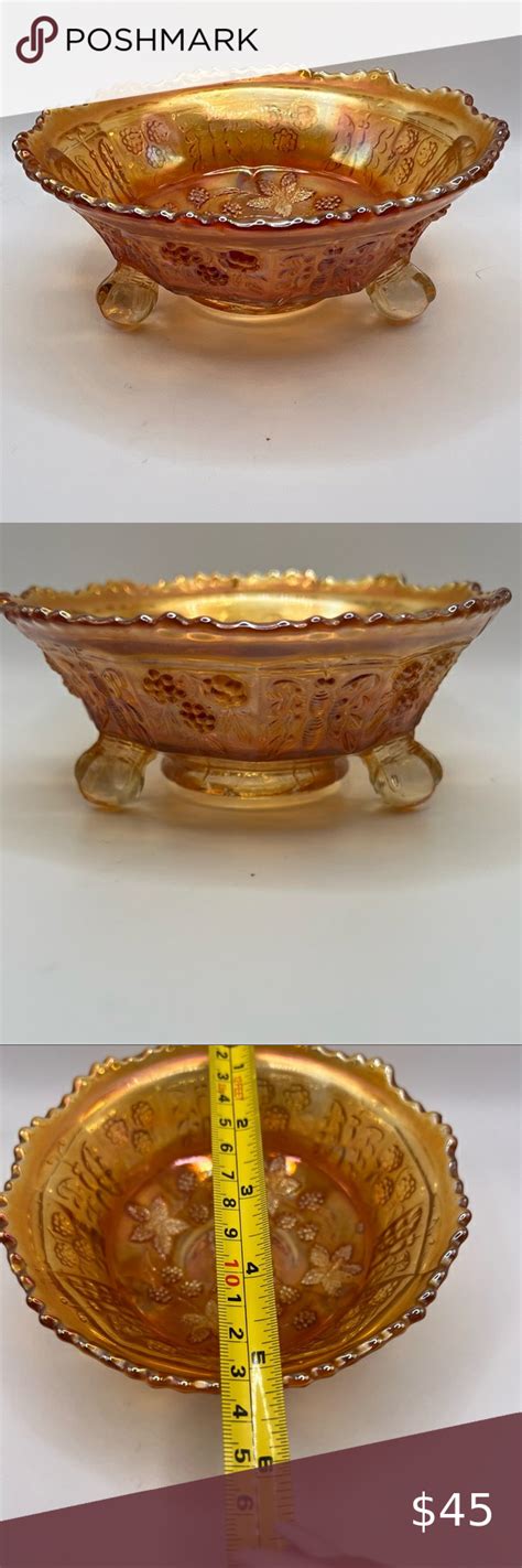 Vintage Fenton Marigold Carnival Glass Candy Dish Berries And Butterflies In 2023 Glass Candy