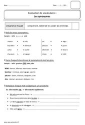 Synonymes CE1 Exercice évaluation révision leçon pdf à imprimer