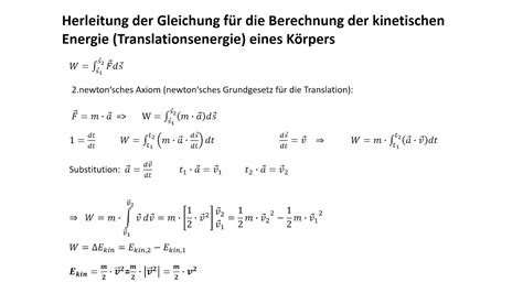 Herleitung der Gleichung für Berechnung der Kinetischen Energie