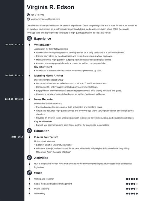 Journalism Resume Template Example