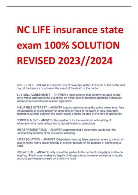 NC LIFE Insurance State Exam 100 SOLUTION REVISED 2023 2024 NC LIFE