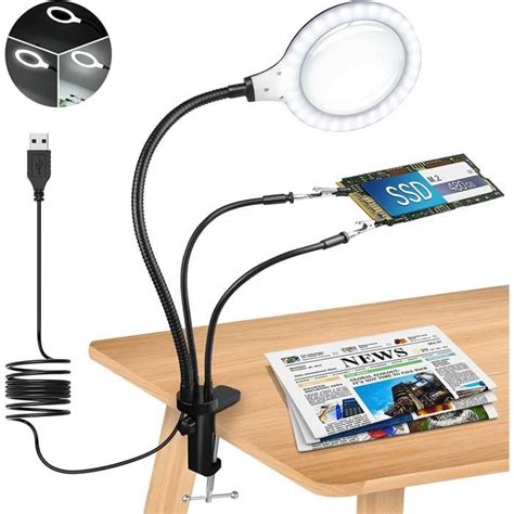 Lampe Loupe avec Troisième Main et lère Grossissement 5X Aide du Jour