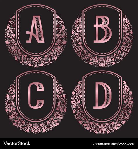 Rose Gold Monograms Set In Antique Style Vintage Vector Image