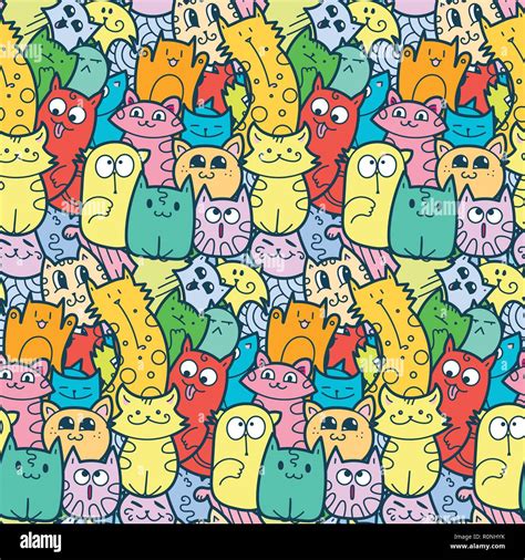 Funny Doodle Cats And Kittens Seamless Pattern For Prints Designs And