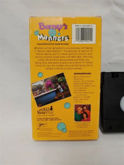 Barney And Friends Barneys Best Manners Vhs Dinosaur Vintage Rare