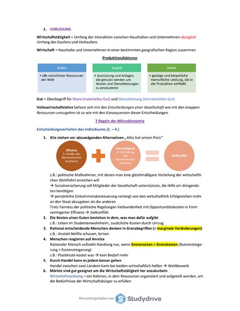 Zusammenfassung Mikro WS20 21 1 VORLESUNG Wirtschaftstätigkeit