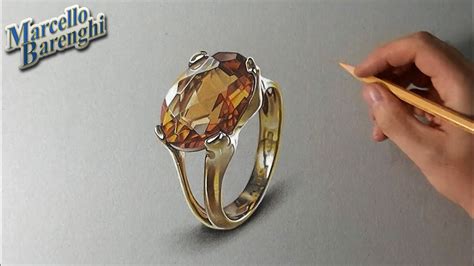 Drawing A Realistic Yellow Topaz Gold Ring Youtube