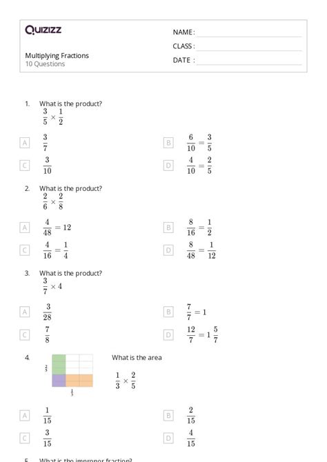 50 Multiplying Fractions Worksheets For 4th Class On Quizizz Free