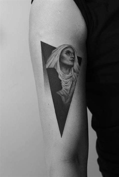 Dotwork Saint Monica Tattoo On The Right Inner Forearm