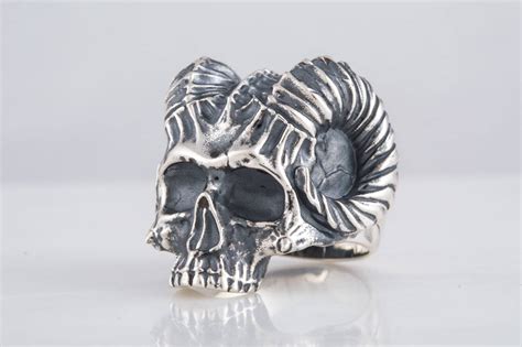 Massive Silver Horned Skull Ring For Real Men Sterling Etsy