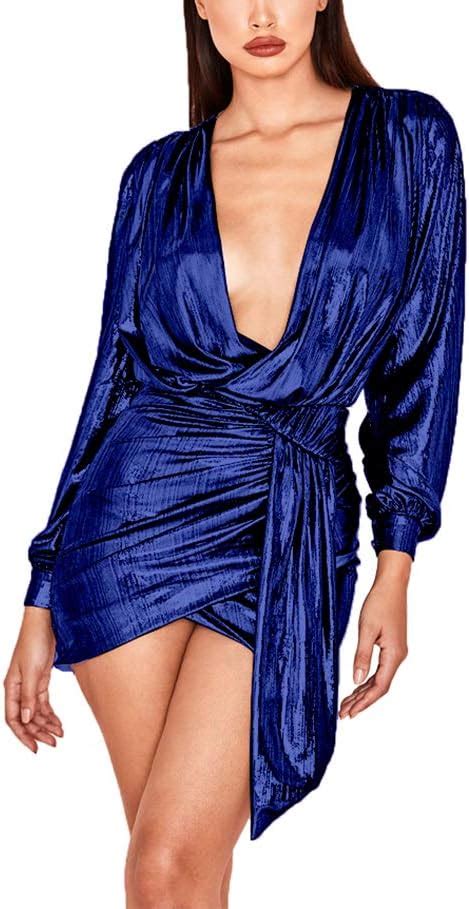 Amazon Ophestin Womens Sexy Deep V Neck Metallic Glitter Ruched