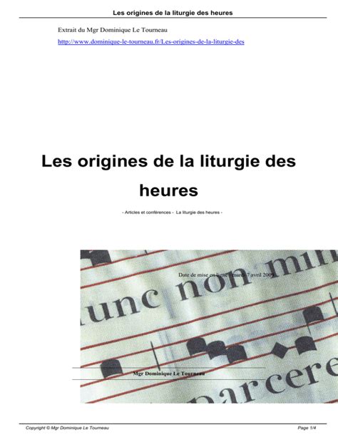 Les Origines De La Liturgie Des Heures