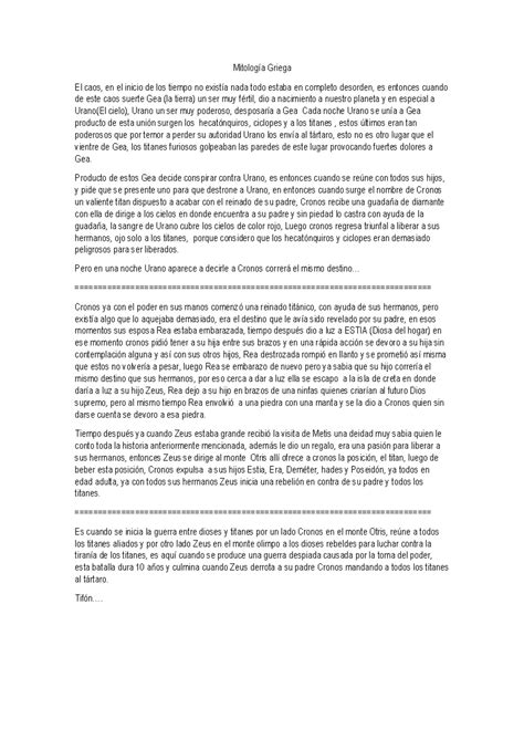 Mitolog A Griega Resumen Mitolog A Griega El Caos En El Inicio De