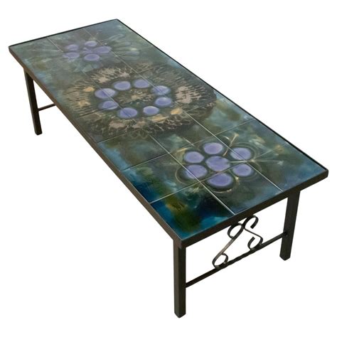 Ancienne Table Dappoint En Fer Forgé Art Nouveau Avec Carreau En Forme