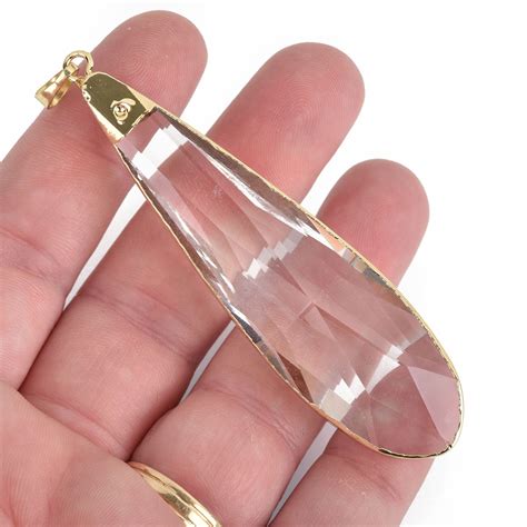 1 Crystal Teardrop Drop Pendant Clear Glass Crystal Faceted Gold Bail 3 5 Long Chs3655