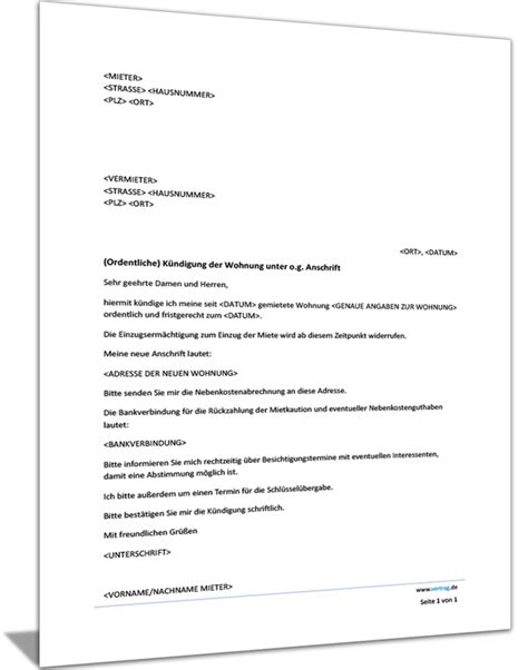 Kã¼Ndigungsschreiben Vom Vermieter Wohnung Vorlage Financial Report