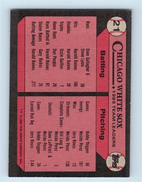 1989 Topps White Sox Leaders Greg Walker Chicago White Sox 21 EBay