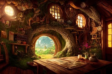 Prompthunt Surreal Inside Of A Hobbit House In The Shire Isometric