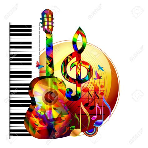 Fondo Colorido Del Diseño De Los Instrumentos De Música Con La Guitarra El Piano La Clave De