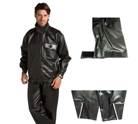 Combo Capa Roupa Chuva Vestuário Jaqueta Calça Alba Europa Pvc Preta