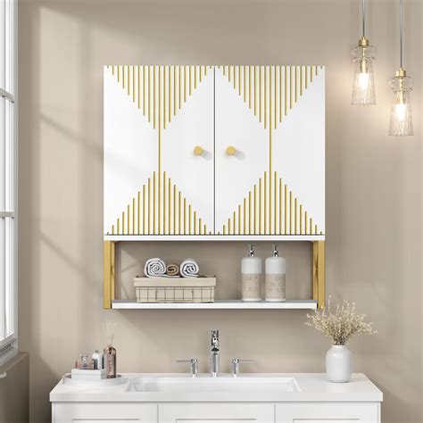 Amazon Voxanoxi Bathroom Cabinet Wall Mount With Golden Trim