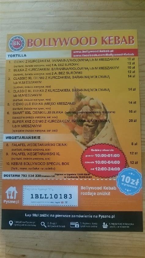 Menu at Bollywood KEBAB restaurant Częstochowa Aleja Armii Krajowej 64