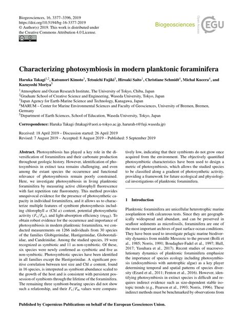 PDF Characterizing Photosymbiosis In Modern Planktonic Foraminifera