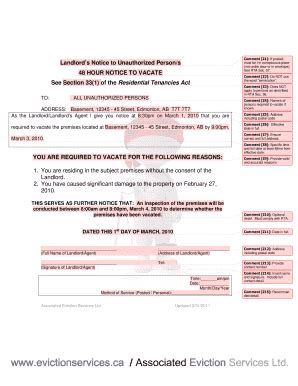 Fillable Online Evictionservices EXAMPLE W NOTES 48 Hour Notice To