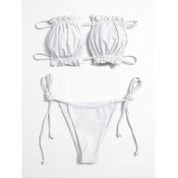 Emmiol Free Shipping 2025 Smocked Bandeau Bikini Set White S In Bikini Sets Online Store EMMIOL