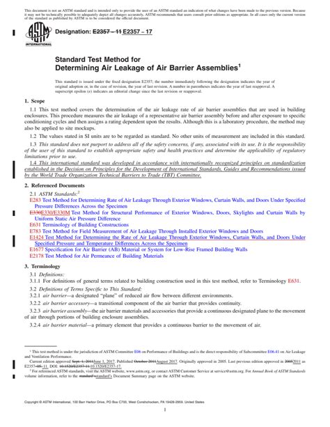 ASTM E2357 17 Standard Test Method For Determining Air Leakage Of Air