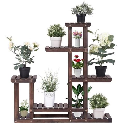 Costway Etag Re Fleurs En Bois Porte Fleurs Niveaux Pour Plantes