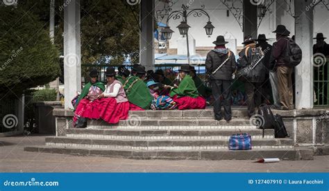 Unidentified Aymara People with Typical Bolivian Dressed in Copacabana ...