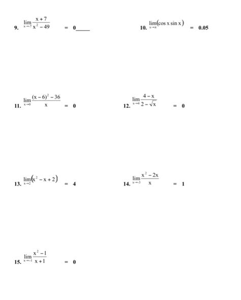 Introduction to the concept of limits - Worksheet - Worksheets Library