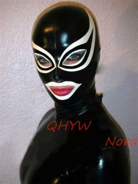 Sexy Handmade Latex Mask Ruuber Hoods Fetish With Back Zipper Open Eye