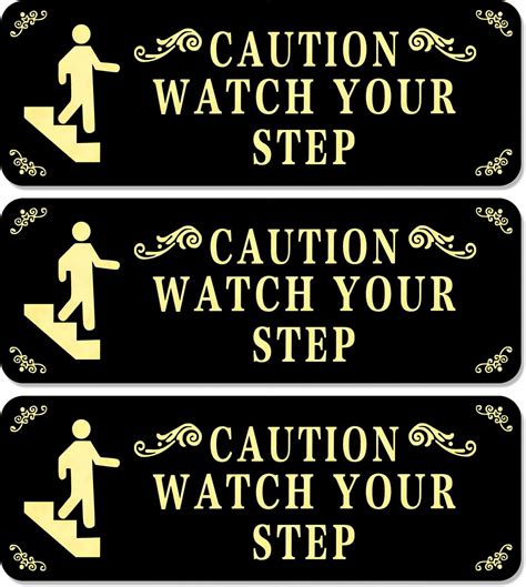 3pcs Watch Your Step Sign 3 X 9 Inch Black Caution Watch Your Step Sticker Acrylic