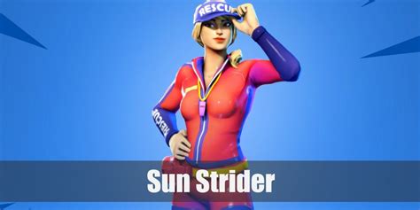 Sun Strider Fortnite Costume For Cosplay And Halloween 2023 Red Rash Guard Lifeguard Outfit