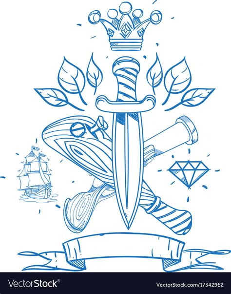 Sketch Of Tattoo With Daggers A Crown Royalty Free Vector