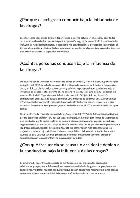 Por Qué Es Peligroso Conducir Bajo La Influencia De Las Drogas Pdf